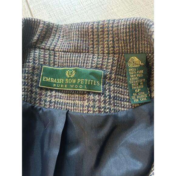 Vintage Embassy Row Petites Pure Wool Plaid Blazer Women’s 6P Double Breasted - Picture 5 of 8